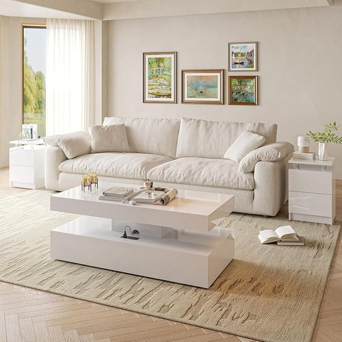 3-Piece Modern Living Room Table Set, Includes LED Coffee Table and End Tables - Image 2