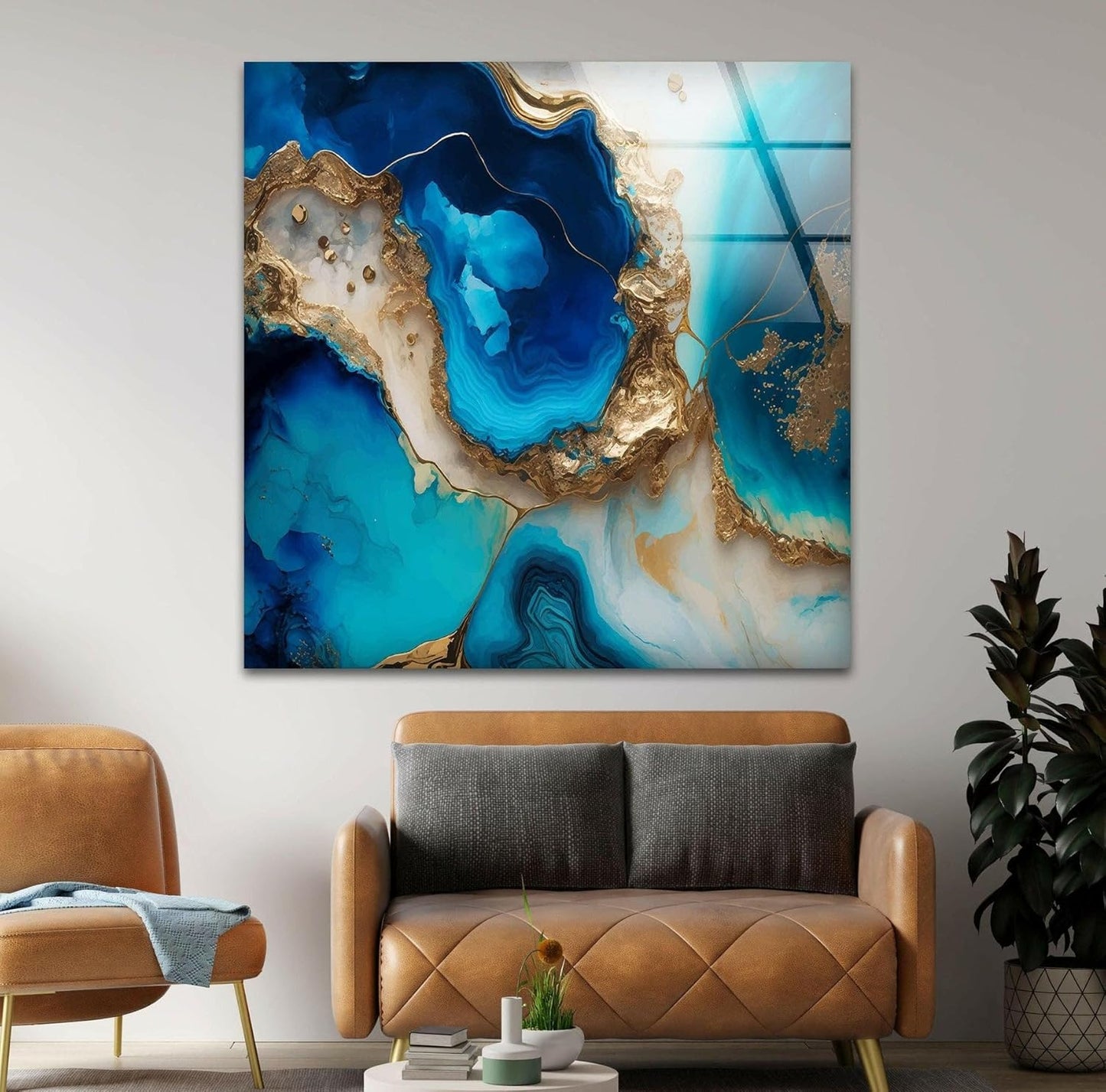 My Photostation.com Round 31,5'' Blue Alcohol ink Glass Wall ArtTempered Glass Printing Wall Decor Large Wall Art Wall Hangings