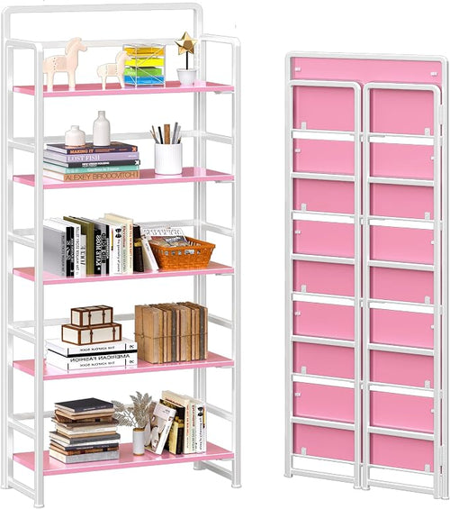 4NM No Assembly 5 Tiers Folding Bookshelf Storage Shelves Vintage Bookcase by 4NM