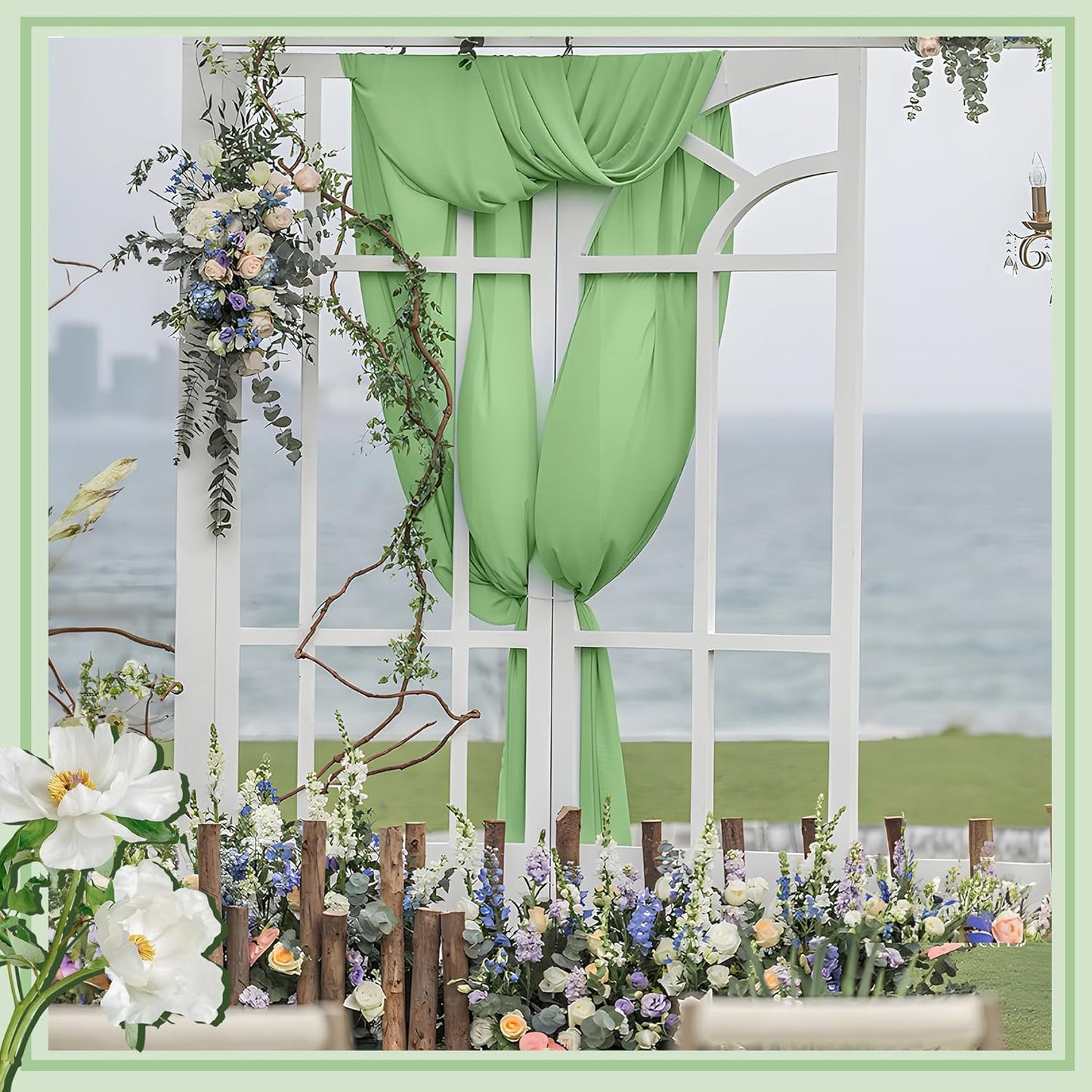 Horbaunal Dusty Sage Chiffon Fabric by The Yard, 1 Yard Continuous Sheer Fabric 59" Wide Soft Draping Fabric for Wedding Arch Draping Party Backdrop DIY Sewing