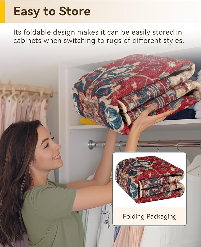 RELEANY Area Rugs Round 4ft Washable Non-Slip, Floral Vintage Distress Print - Image 6