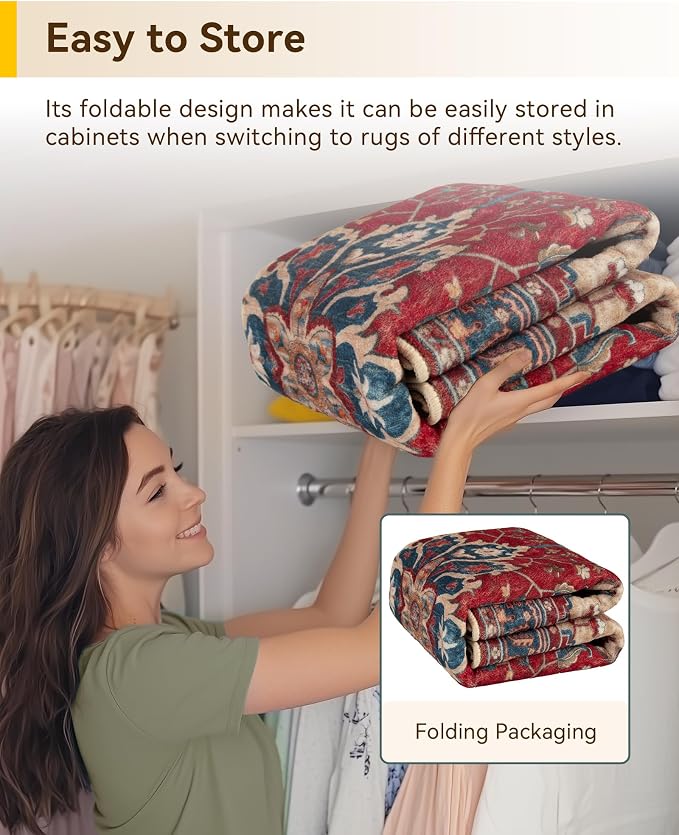 RELEANY Area Rugs Round 6ft Washable Non-Slip, Floral Vintage Distress Print - Image 6