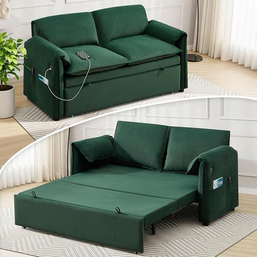 63" Convertible Sleeper Loveseat Sofa Bed, Pull Out Couch Bed by UMBFUN