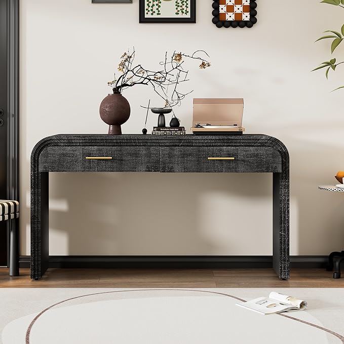 Console Table with 2 Top Drawers, Unique Retro Silhouette Console Table with by SIYSNKSI