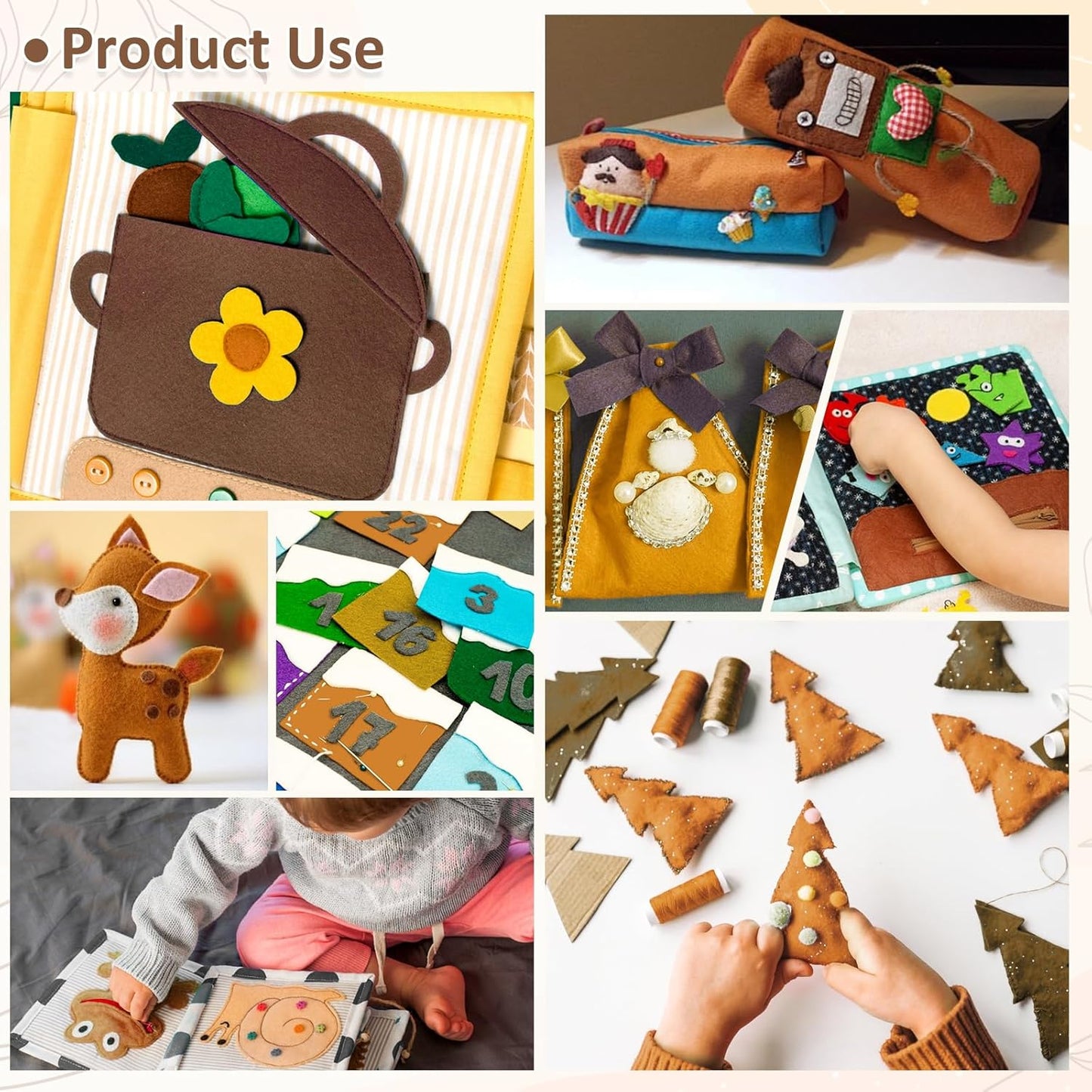 XSEINO 12 Rolls 8"x35"(20.5x90cm) 1.4mm Thick Soft Felt Fabric Sheet 12 Assorted Brown Series Colors Felt Pack for DIY Craft Sewing Squares Nonwoven Patchwork