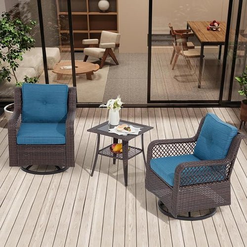3 Pieces Patio Swivel Chairs, Wicker Patio Conversation Sets by Suvivityse