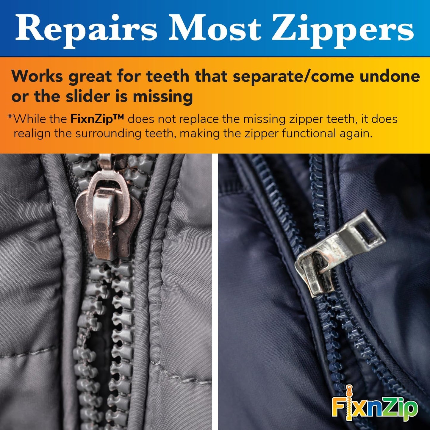 FixnZip (Medium, Black Nickel) - See Size Guide - Universal Zipper Repair Kit for Jackets, Luggage, Bags - Backpack Zipper Replacement Repair Kit - Instant Zipper Fix