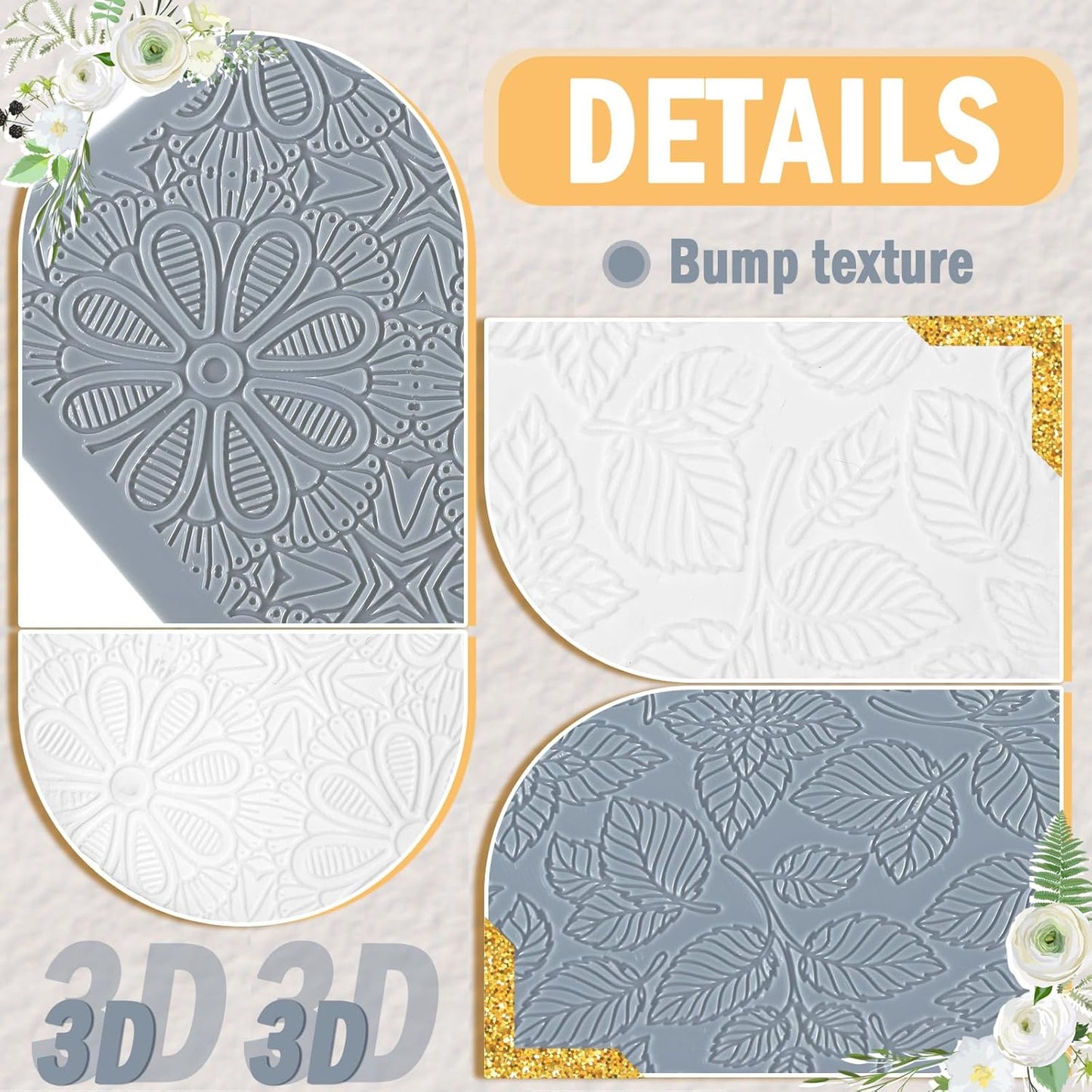 12 Pcs Polymer Clay Texture Sheets Mat Works with Polymer Clay Cutter Embossin Roller DIY Tools for Pottery Earrings Jewelry Making