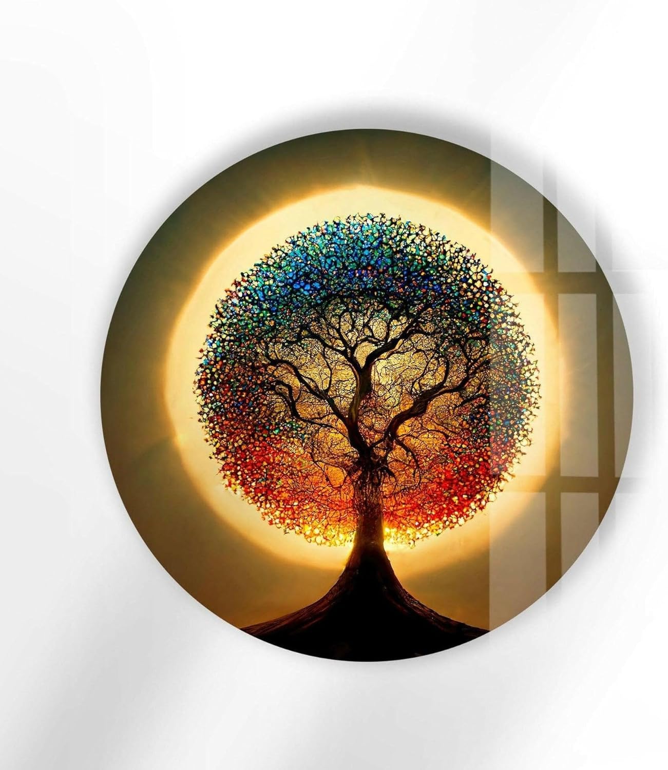My Photostation.com 10''(25cm) Diameter Life of Tree Round Glass Wall Art Tempered Glass Printing Wall Decor Large Wall Art Wall Hangings