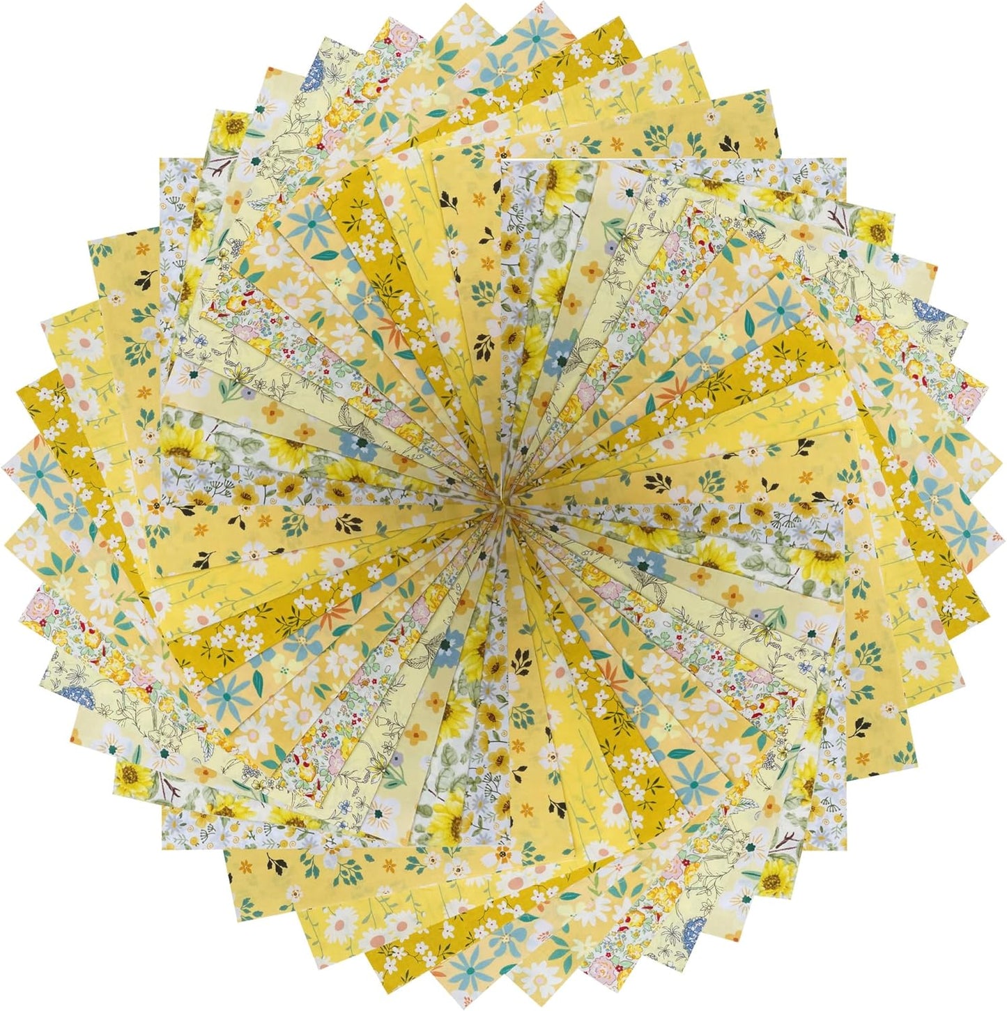 HANPATQUI 50PCS 5 x 5 inch Yellow Printed 100% Cotton Fat Quarters Fabric for Sewing and Quilting Bundles Precut Fabric Square for DIY Craft Patchwork