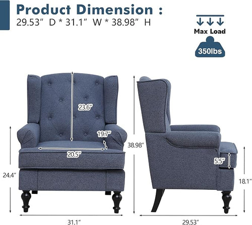 Accent Chair for Living Room, Mid Century Modern Upholstered Armchair, Wingback - Image 2
