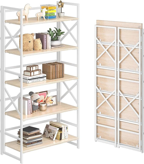 4NM 5 Tiers No Assembly Book Shelves, 51.2" H Folding Bookshelf Bookcase Open by 4NM