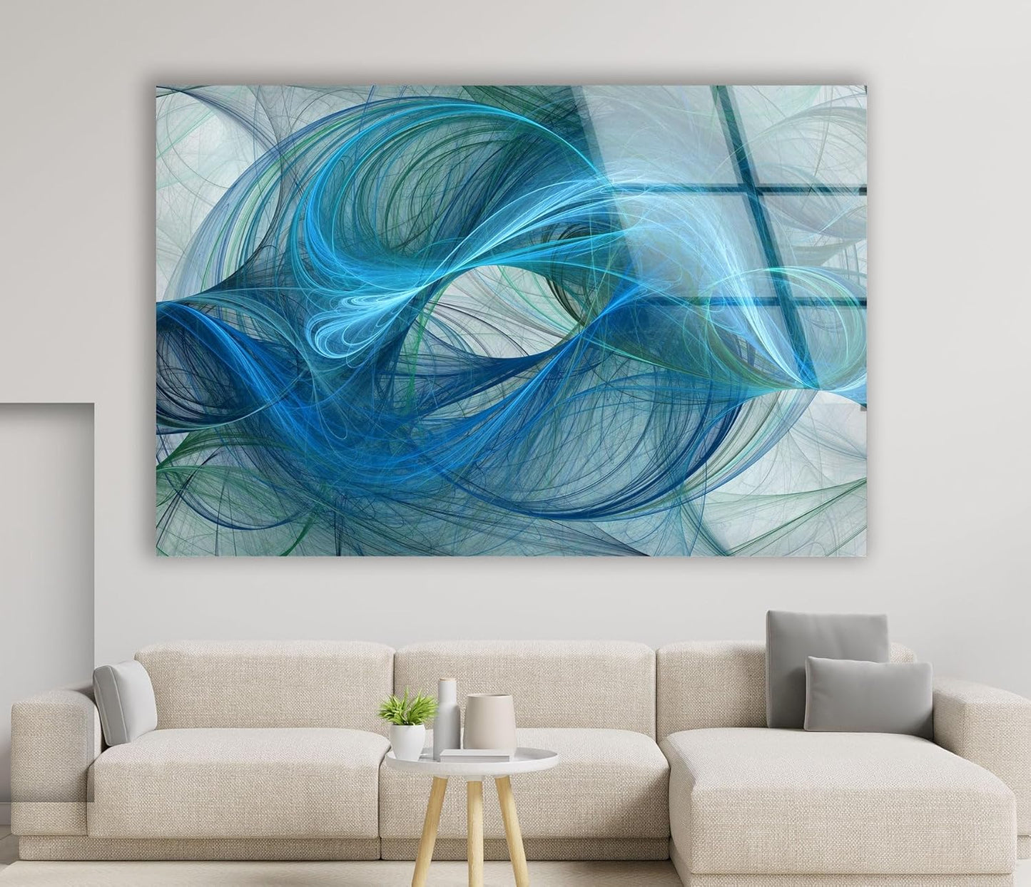 My Photostation.com 60WX40H'' Blue Energy Abstract Wall Art – Fluid Motion Glass PrintTempered Glass Printing Wall Decor Large Wall Art Wall Hangings