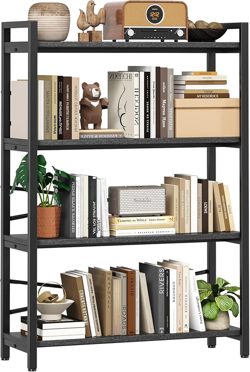 4 Tier Bookshelf 31.49" Width, Tall Book Shelf Storage and Organization by Homeiju