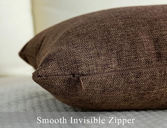 Stellhome Linen Throw Pillow Covers 20 x 20 inch Square Farmhouse Fall - Image 4