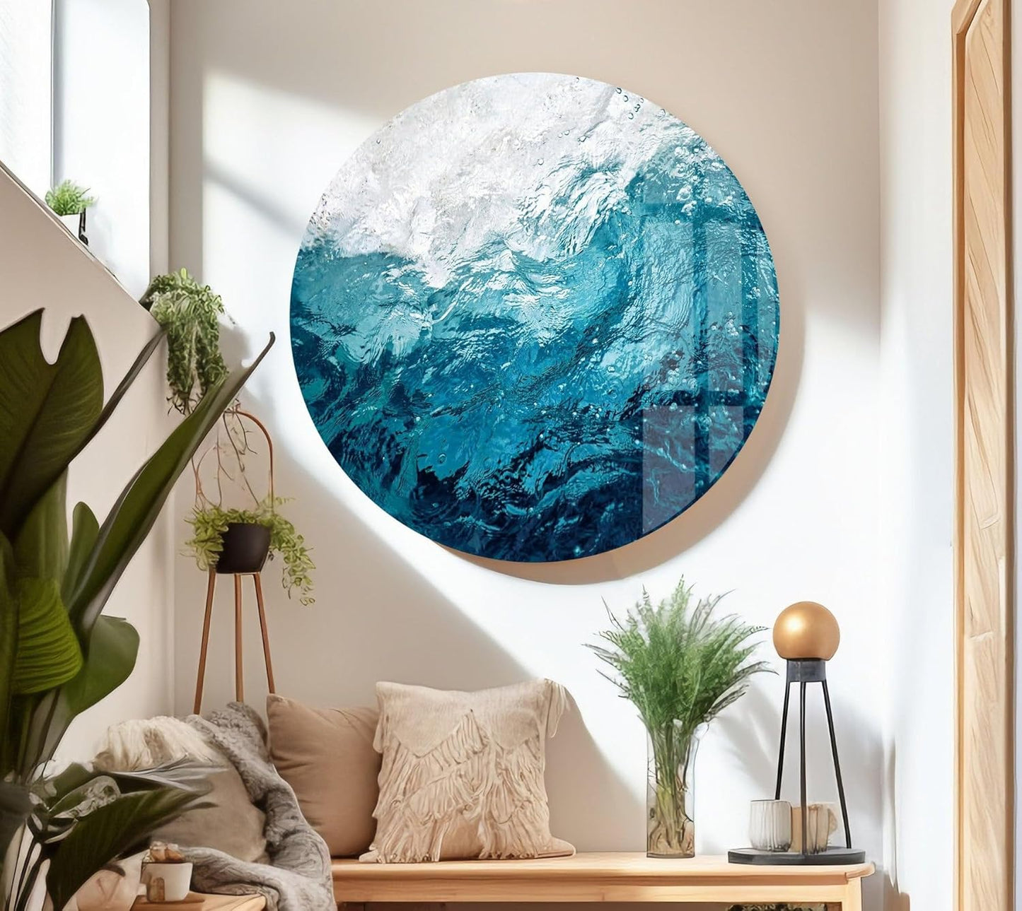 My Photostation.com 20Wx14H'' Blue Waves Abstract Glass Wall ArtTempered Glass Printing Wall Decor Large Wall Art Wall Hangings