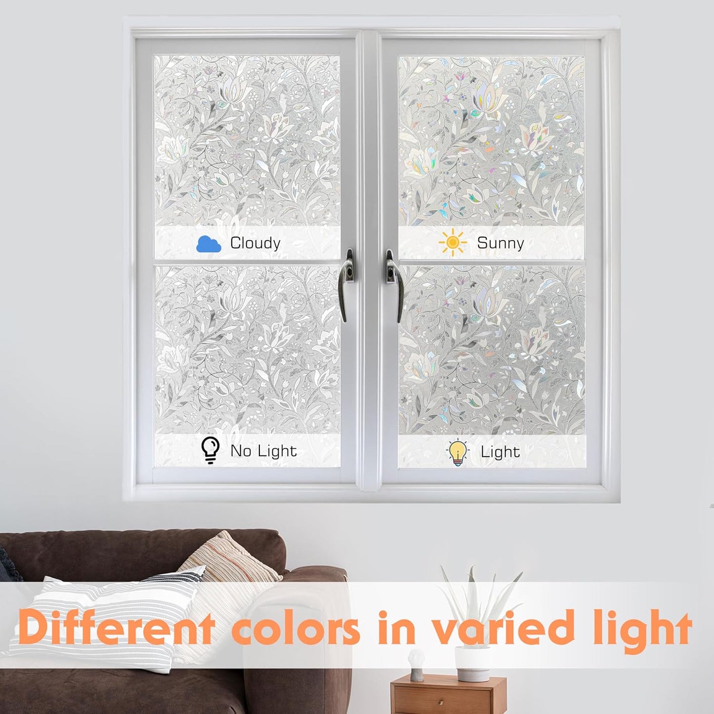 Hilarious Privacy Window Film, Tulip Window Vinyl, Stained Glass Static Stickers, 3D Decorations for Glass Windows, Removable Window Covering, Adhesive-Free Stickers (35.4'' x 118'')