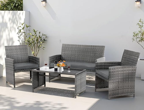 4 Piece Patio Ratten Set Outdoor Furniture Set Wicker Conversation Set by Shintenchi%7CFurnitureMadeforRealLife