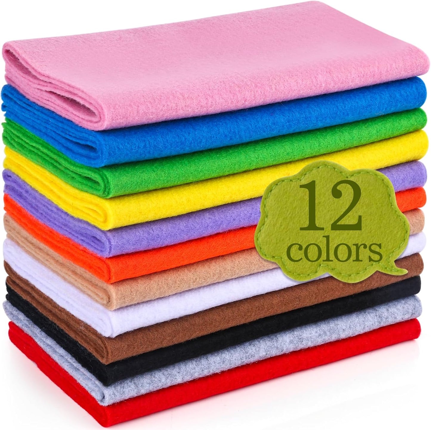 XSEINO 12 Rolls 8"x35"(20.5x90cm) 1.4mm Thick Soft Felt Fabric Sheet 12 Assorted Colors Felt Pack for DIY Craft Sewing Squares Nonwoven Patchwork
