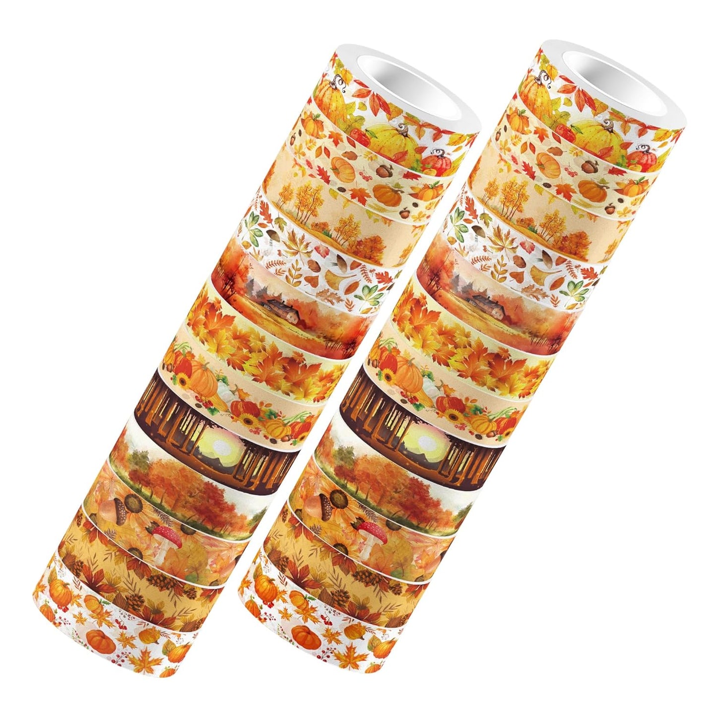 12 Rolls Fall Washi Tape, Thanksgiving Autumn Maple Leaves Pumpkin Masking Washi Tape Thanksgiving Harvest Decorative Tape Sticker for Scrapbook, Journal, DIY Craft, Gift Wrapping, Card Making