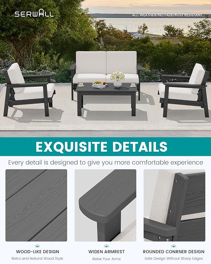SERWALL Outdoor Loveseat, All-Weather HDPE Outdoor Furniture Set - Image 3