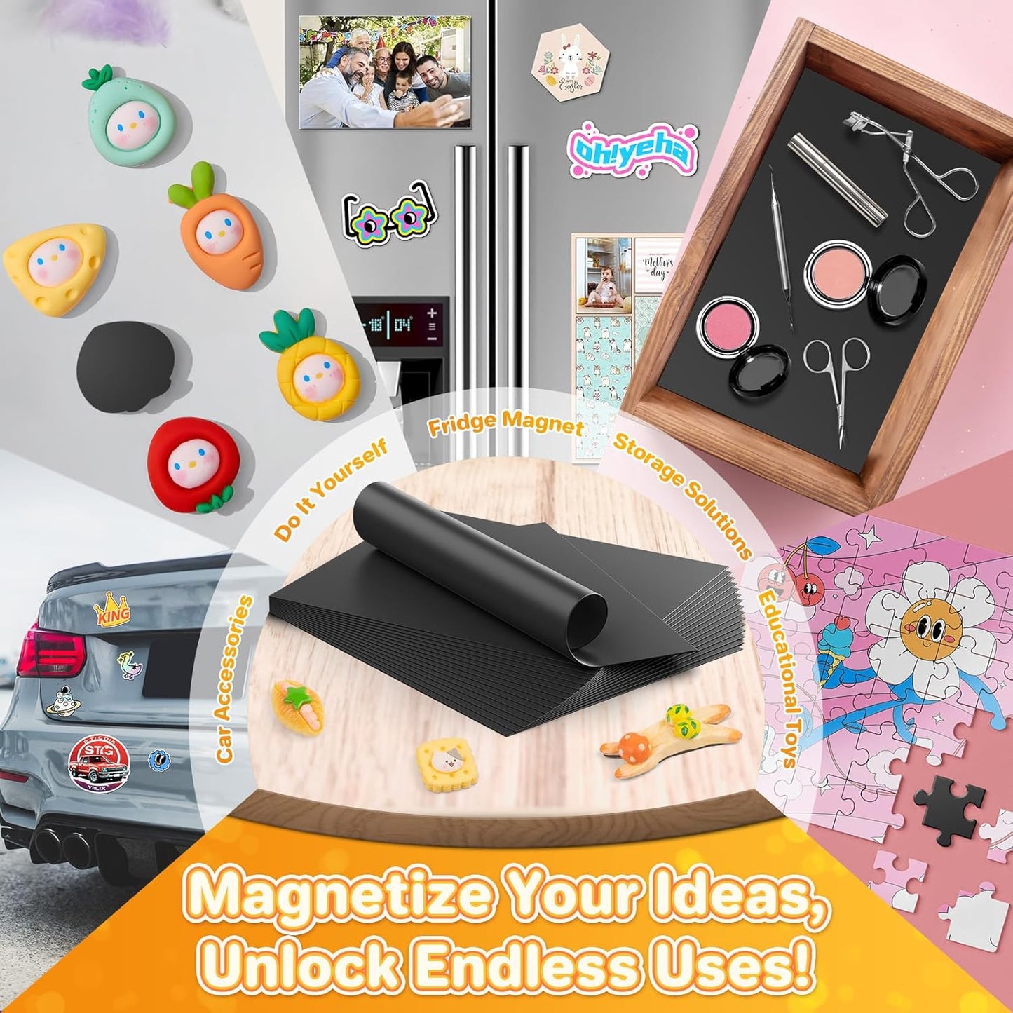FINDMAG Magnet Sheets with Adhesive, 8” x 10”, Pack of 50, Magnet Papers for Stickers, Magnetic Sheets for Refrigerator, Whiteboard, Cuttable Magnetic Paper for Crafts, Pictures.