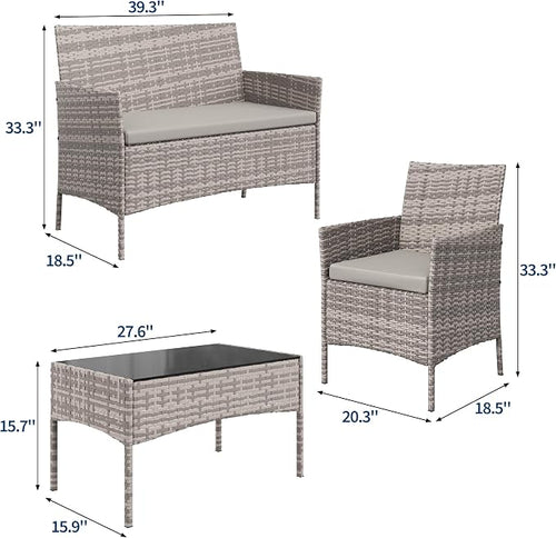 4-Piece Outdoor Furniture Set, PE Rattan Wicker Chairs - Image 2