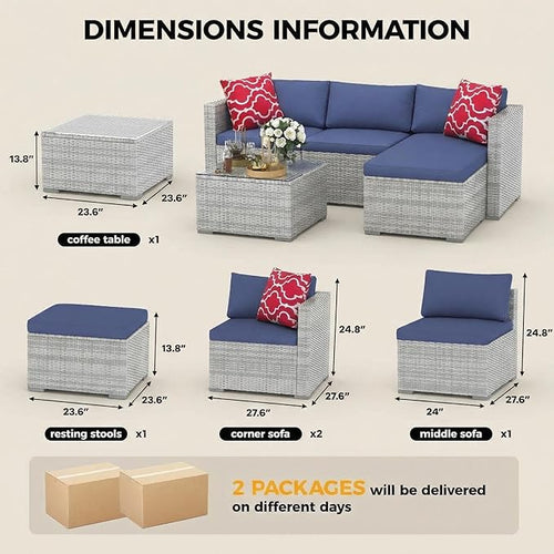 5-Piece Patio Sectional Sofa Set, All-Weather Brown PE Rattan Outdoor - Image 2