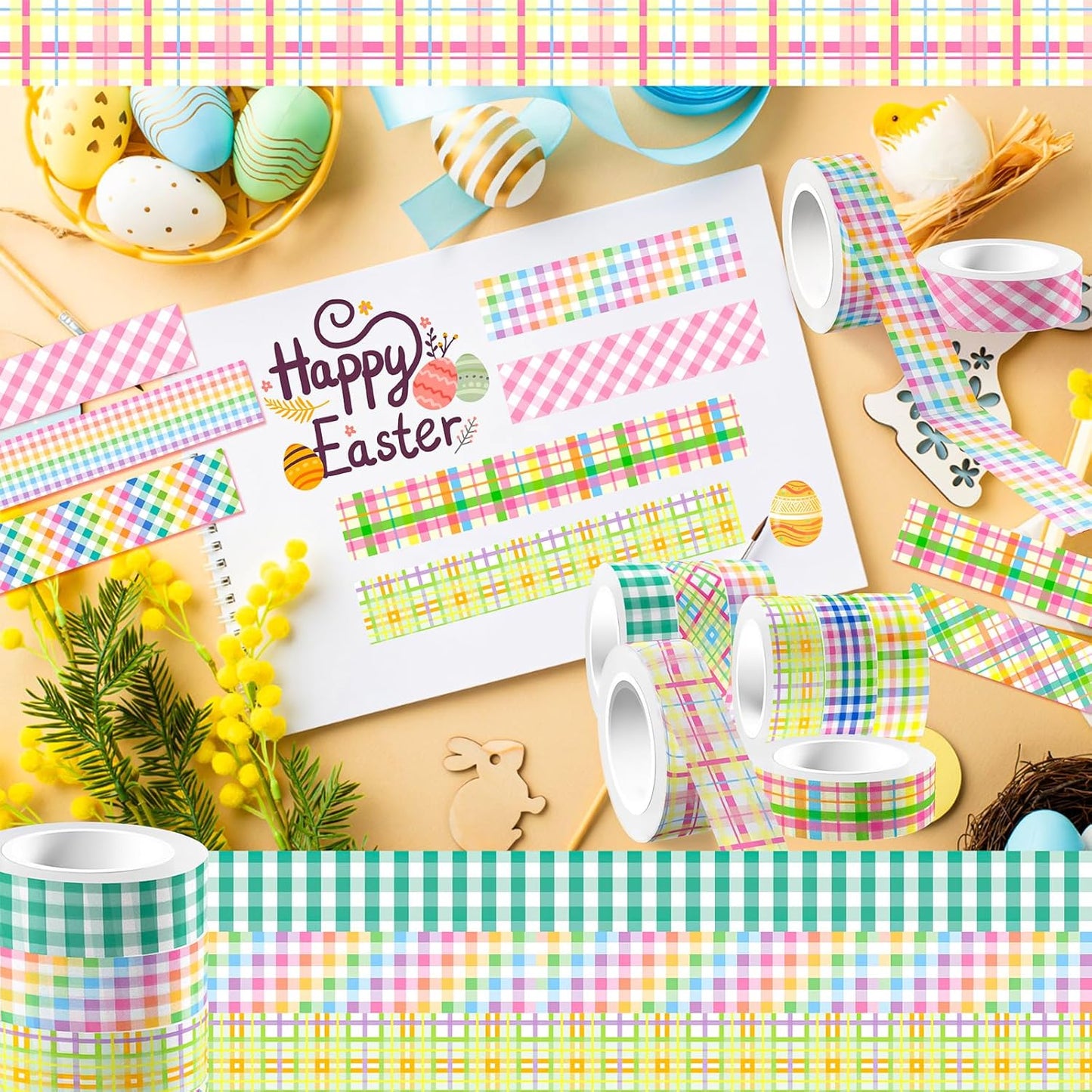 12 Rolls Plaid Washi Tape Set, Colorful Pastel Buffalo Plaid Checkered Masking Decorative Adhesive Tapes for DIY Craft Scrapbook Journals Gift Wrapping Thanksgiving Christmas Party Decor 16.4FT