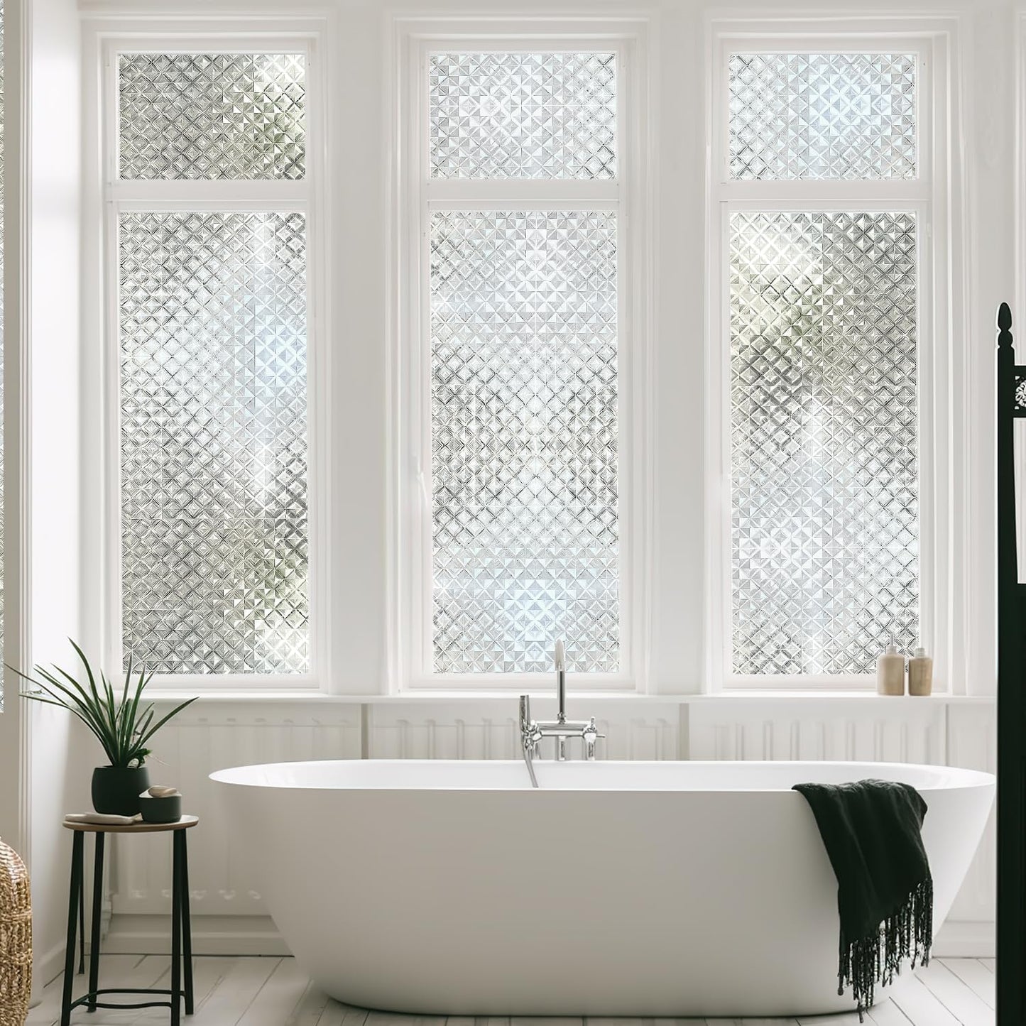 Qualsen Window Privacy Film, Stained Glass Window Film Heat Control UV, Frosted Rainbow Bathroom Decorative Film 3D Static Clings, Peel and Stick Window Tint for Home,11.8x78.7inch