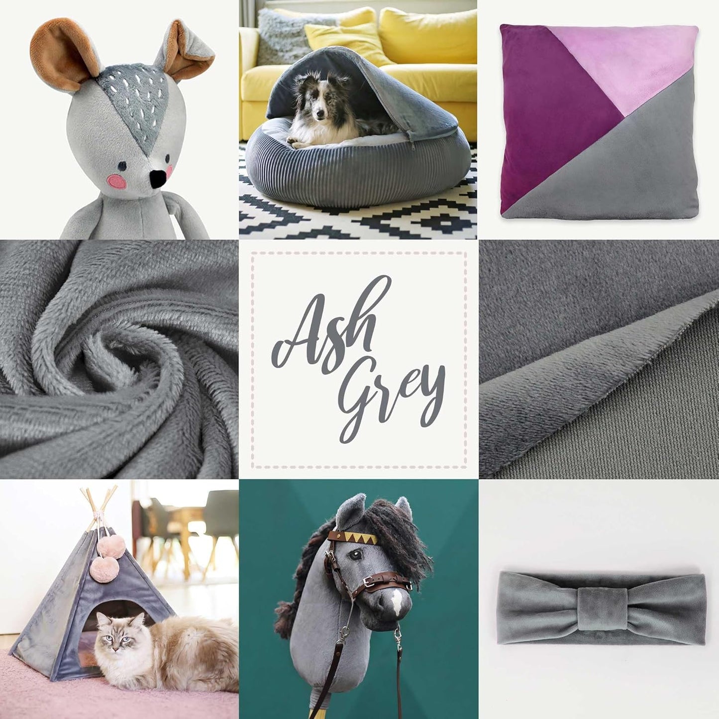 kullaloo Plush Fabric | Solid Ash Grey Minky Fabric for Sewing (Pack of 2) | Super Soft Cuddle Material | 39.5x29.5 | Plushies, Baby Blankets, Pillows, Dog Beds, Cat Beds, Baby Accessories, Apparel