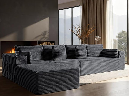 138" Oversized Cloud Sectional Couch, Comfort L Shaped Boneless Couch by VYUXWO