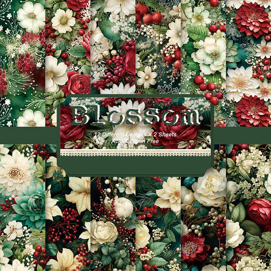 YASMEN Floral Scrapbook Paper Pad - Flower Patterned Cardstock Pads, 6x6 Single-Sided Craft Paper for Card Making, Scrapbooking, Greeting Cards, Junk Journal, Planners, Art Collage - 24 sheets