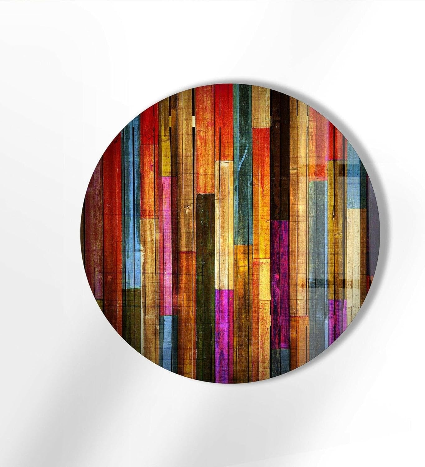 My Photostation.com 27.5''(70cm) Diameter Colorful Wood Pattern Round Glass Wall Art Tempered Glass Printing Wall Decor Large Wall Art Wall Hangings
