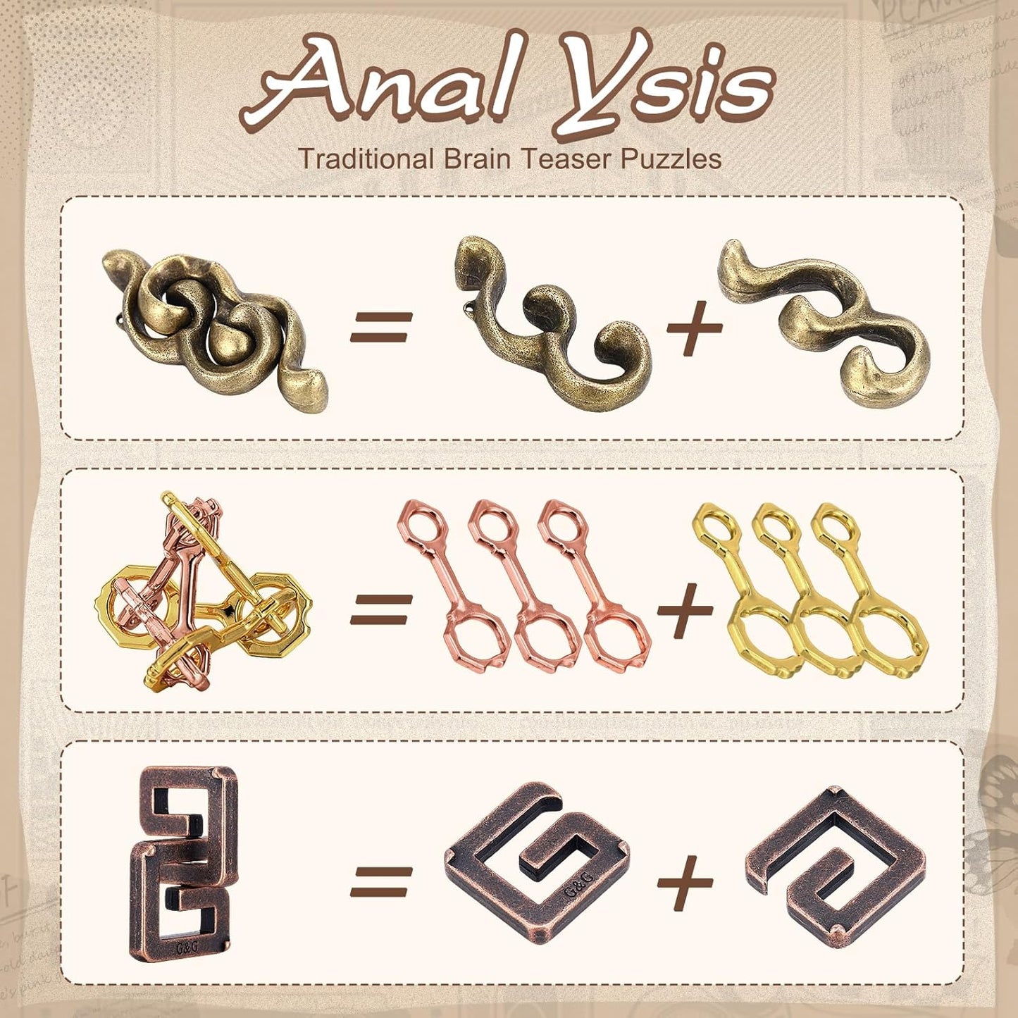 Wettarn 9 Pcs Metal Brain Teaser Puzzles Teaser 3D Steel Puzzle for Adults Unlock Interlocking Games IQ Education Smart Logic Test Toys for Adults Mind Challenge(Adorable Style)