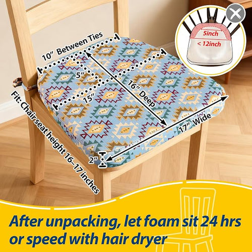 AAAAAcessories D-Shaped Chair Cushions, Machine-Washable Cover, Geometric Blue - Image 2