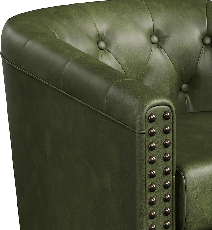 Swivel Barrel Accent Chairs Set of 2, Round Nailhead Faux Leather Living Room - Image 5