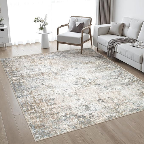 8x8 Area Rug Living Room Rug: Washable Modern Abstract Soft Thin Rug Indoor - Image 2