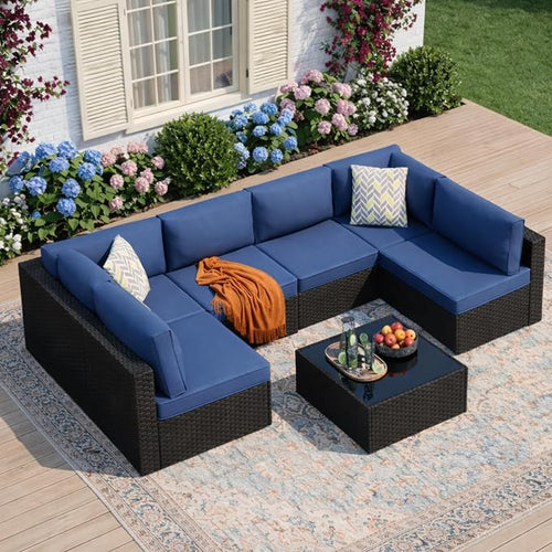 7-Piece Outdoor Patio Furniture Set, Modular PE Rattan Sectional Sofa by JAMFLY