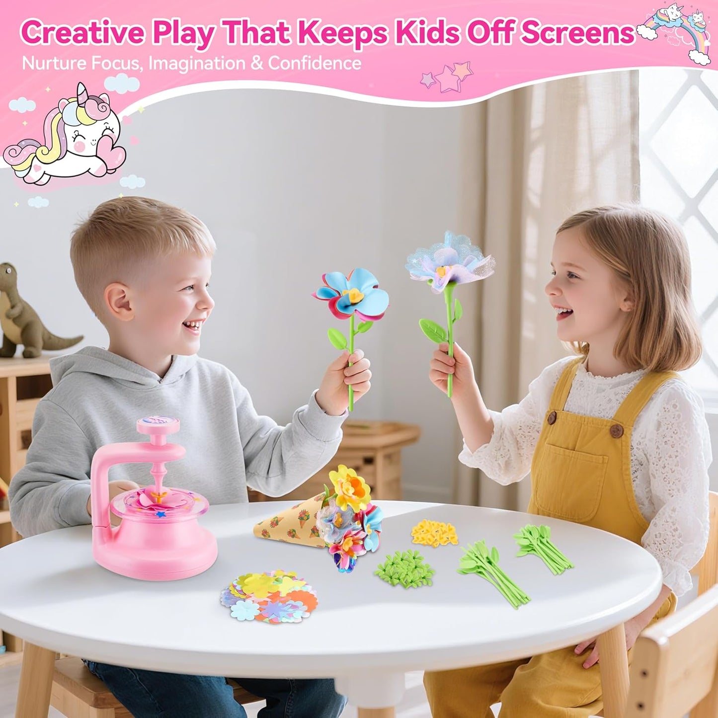 Hamdol DIY Flower Bouquet Craft Kit for Girls Ages 4-8, Creative Fabric Flower Making Set, Educational STEM Toy for Kids 5 6 7 8, Preschool Arts & Crafts Birthday or Christmas Gift for Boys and Girls