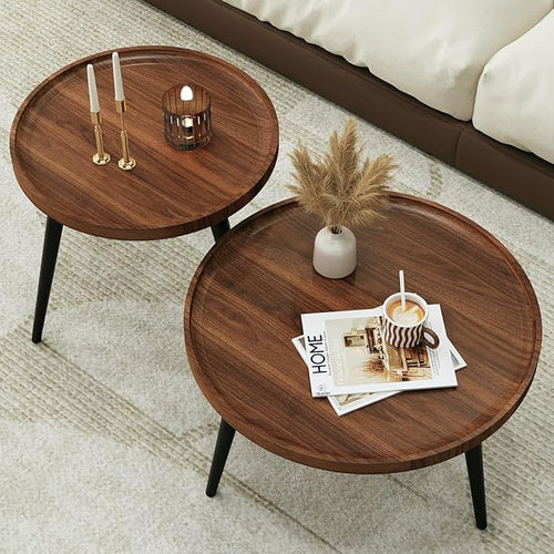 2 Pcs Mid Century Modern Coffee Table Round by Home
