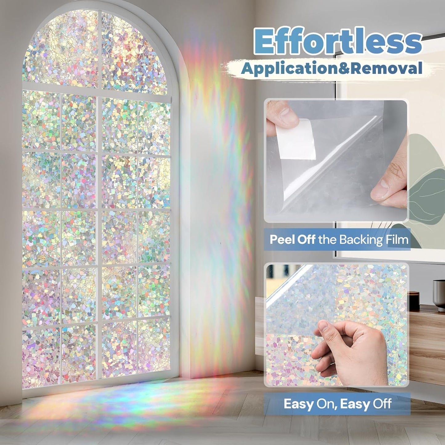 DOWELL Window Privacy Film Rainbow Film, Stained Glass Decorative Sticker, Static Cling Non-Adhesive Glass Clings, Sun Blocking Heat Control Window Coverings for Home Door, 23.6" x 118.1"