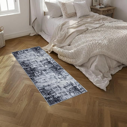 2'x5'Runner Rug Washable Rug: Modern Abstract Soft Thin Runner Rug Dark Black - Image 2
