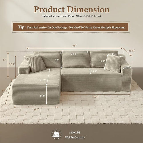 96" Sectional Couches for Living Room Cloud Couch Sofa - Image 2