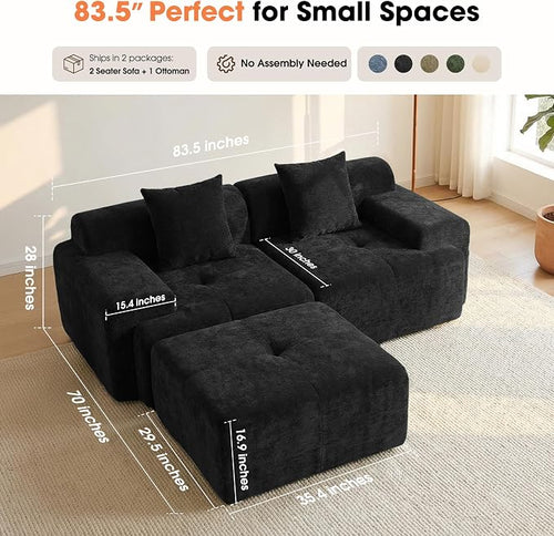 83.5" Boneless Loveseat with Ottoman, Cloud Comfy Couches - Image 2