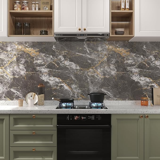 BAYYA Faux Marble Contact Paper Waterproof Countertop Peel and Stick Wallpaper - Image 5