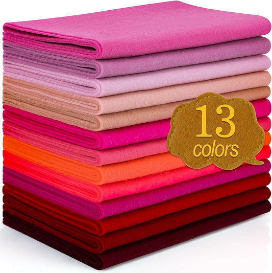 XSEINO 13 Rolls 8"x35" 1.4mm Thick Soft Felt Fabric Sheet 13 Assorted Red Series Colors Felt Pack for DIY Craft Sewing Squares Nonwoven Patchwork