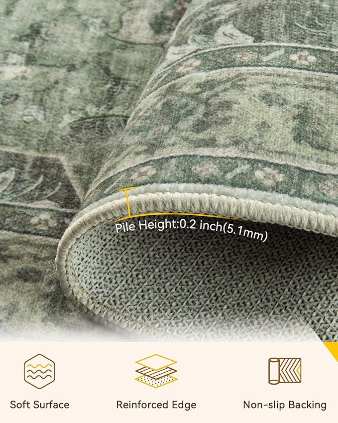 RELEANY Area Rugs 3'x4' Washable Non-Slip, Floral Vintage Distress Print - Image 3