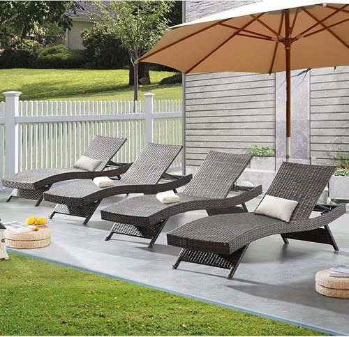 79'' Outdoor Wicker Reclining Lounge Chair Long Reclining Chaise Lounge Set by Asifom