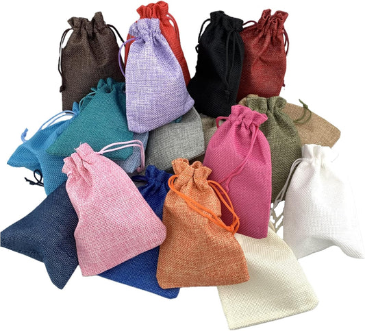 Palmhomee Pack of 20 Burlap Gift Bags with Drawstring Linen Jewelry Pouches Wedding Hessian Jute Bags for Birthday Jewelry and Treat Pouches Party Wedding Favors Gift Art and DIY Craft   (7x9 Inch, Mixed Colors)